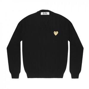 COMME DES GARÇONS "PLAY" heart v-neck sweater in black
